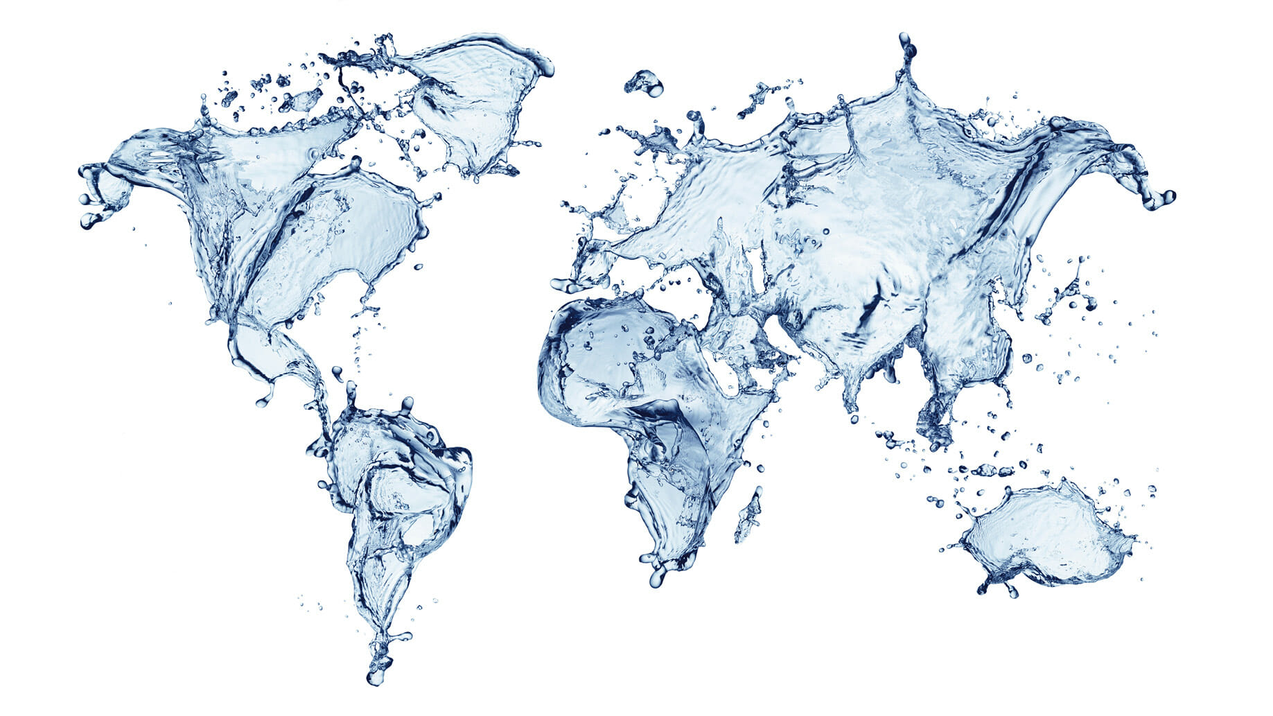 Illustrative Weltkarte aus spritzendem Wasser auf weißem Hintergrund